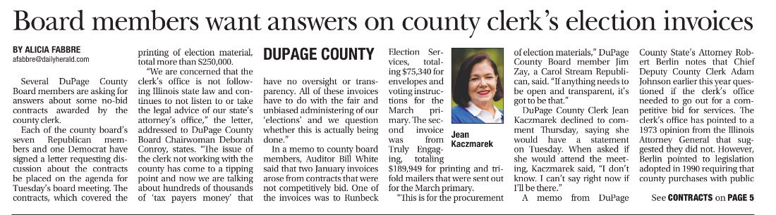 This same clerk cost DuPage County over a million dollars by failing to send in the paperwork needed to collect DuPage’s share of marijuana tax revenue. She’s gone months and months without attending meetings. She was re-elected anyway.