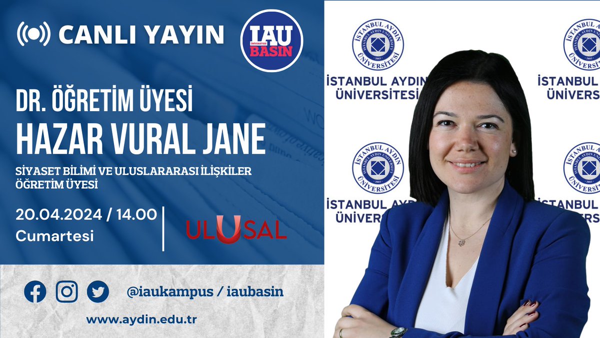 📺 Öğretim üyemiz Dr. Hazar Vural Jane, dış politika gündeminde yaşanan son gelişmeler hakkında değerlendirmelerde bulunacak. İzlemek için 📷 ulusal.com.tr/ulusal-kanal-c… @IAUKampus @drmaydin @marecaspian @ahaber @iauiibf_