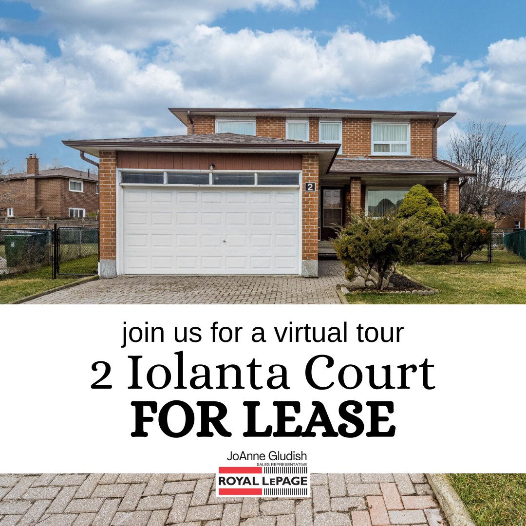 2 Iolanta Court
For LEASE
$4,500
SPACIOUS FAMILY HOME for Lease in a Quiet Cul De Sac...
view.tours4listings.com/2-iolanta-cour…
#JoAnneGludishRealEstate #TorontoRealEstate #EtobicokeRealEstate #RealEstate #Toronto #ListingAgent #ForLease #ForRent