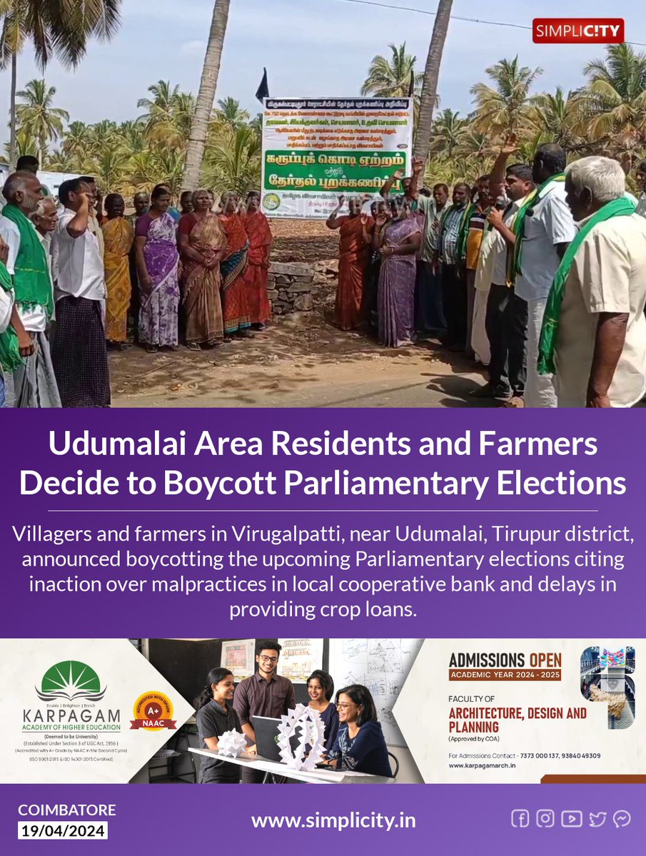 #Udumalai Area Residents and Farmers Decide to Boycott Parliamentary Elections simplicity.in/coimbatore/eng…