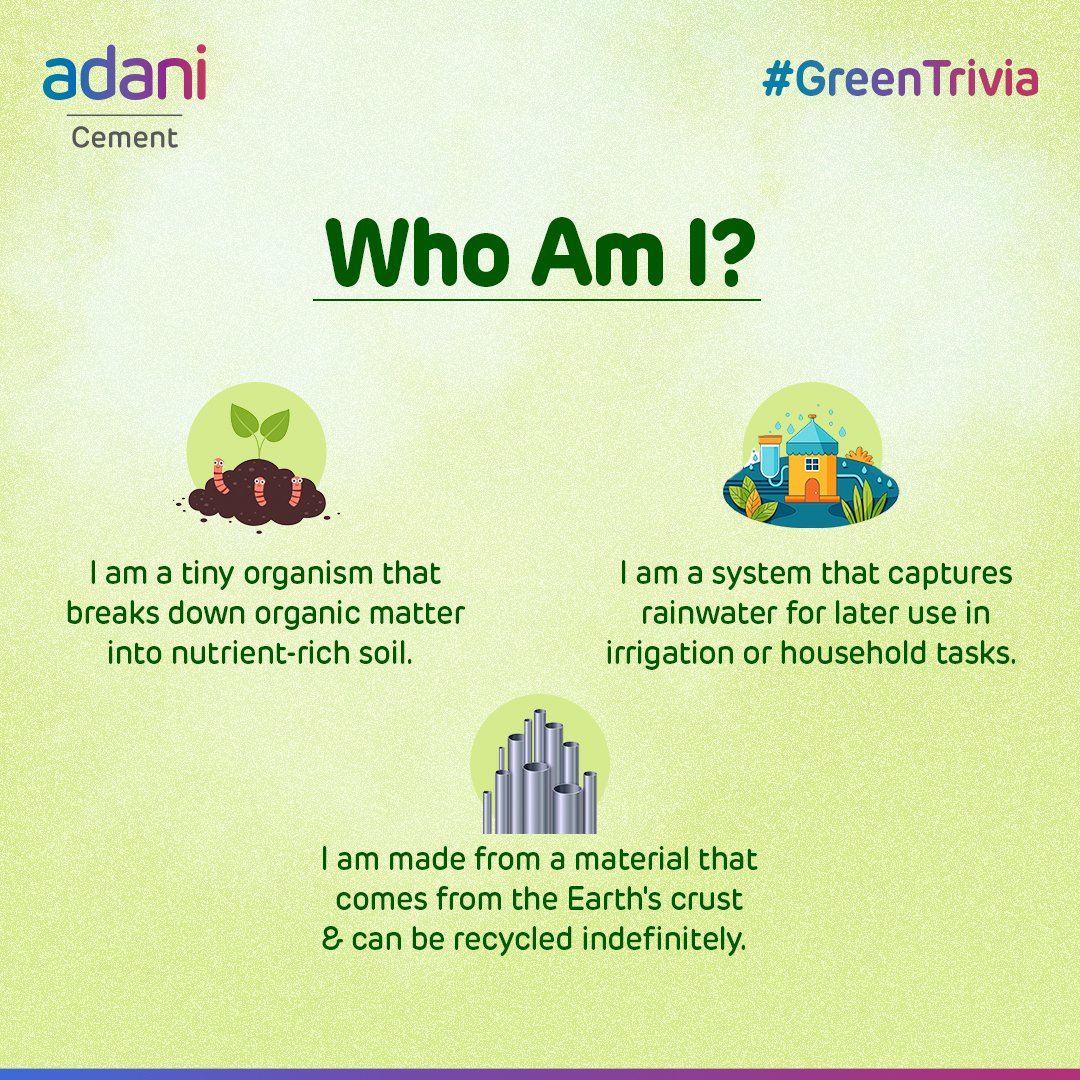 Can you solve these riddles? Share your answers in the comment section and tag your friends to see if they can solve this too! #ThisIsAdaniCement #BuildingNationsWithGoodness #GrowthWithGoodness #GoodnessKiNeev #GreenTrivia