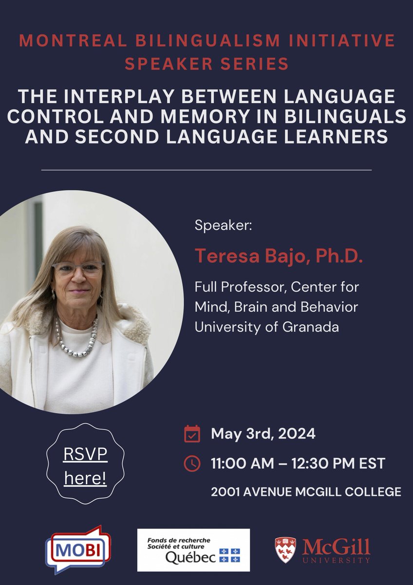 CRBLM (@thecrblm) on Twitter photo Dr. Teresa Bajo of the University of Grenada will give the next talk in the <a href="/mobi_Montreal/">Montreal Bilingualism Initiative</a> speaker series. registration: docs.google.com/forms/d/e/1FAI… Dr. Teresa Bajo of the University of Grenada will give the next talk in the <a href="/mobi_Montreal/">Montreal Bilingualism Initiative</a> speaker series. registration: docs.google.com/forms/d/e/1FAI…
