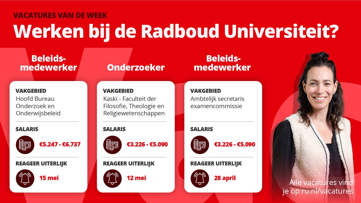 ☔️Het weer zit deze week niet mee, maar gelukkig 🌈heb jij wel de controle over jouw carrière. Bekijk nu de nieuwe vacatures van deze week hier of op ru.nl/werken-bij/vac… en solliciteer bij de Radboud Universiteit!