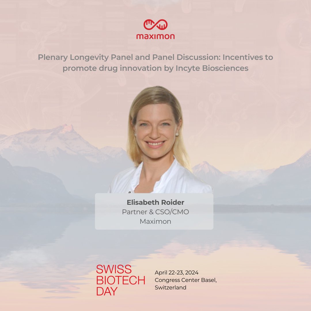 Join us at the Swiss Biotech Day on April 22-23, 2024, at Congress Center Basel, Switzerland. We're thrilled to announce that @dr_roider, Partner & CSO/CMO at Maximon, will be part of a dynamic plenary panel discussing longevity. Join Elisabeth alongside esteemed experts Patrick…