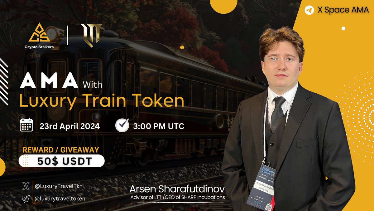 🎙️Tune in our upcoming XSpace #AMA on 23rd April, 3:00 PM UTC with @LuxuryTravelTkn 🥂Rewards+Giveaway: 50$ ➡️ Set a reminder: twitter.com/i/spaces/1yoKM… ✨ Rules ⤵️ ☑️ Follow us & @LuxuryTravelTkn ☑️ Follow @arsenshf ☑️ RT & tag 3 friends ☑️ Quote tweet your Questions ☑️ Join…