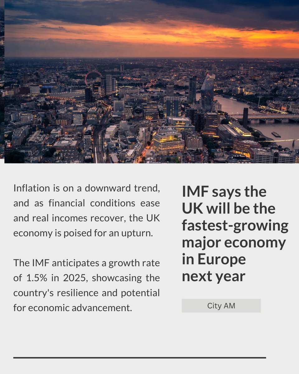 The IMF forecasts that the UK will lead the way as the fastest-growing major economy in Europe next year, with a projected modest recovery on the horizon.

Read the full article 👉 zurl.co/M16N

#growth #economicforecast #IMF #finance #recruitment #progress
