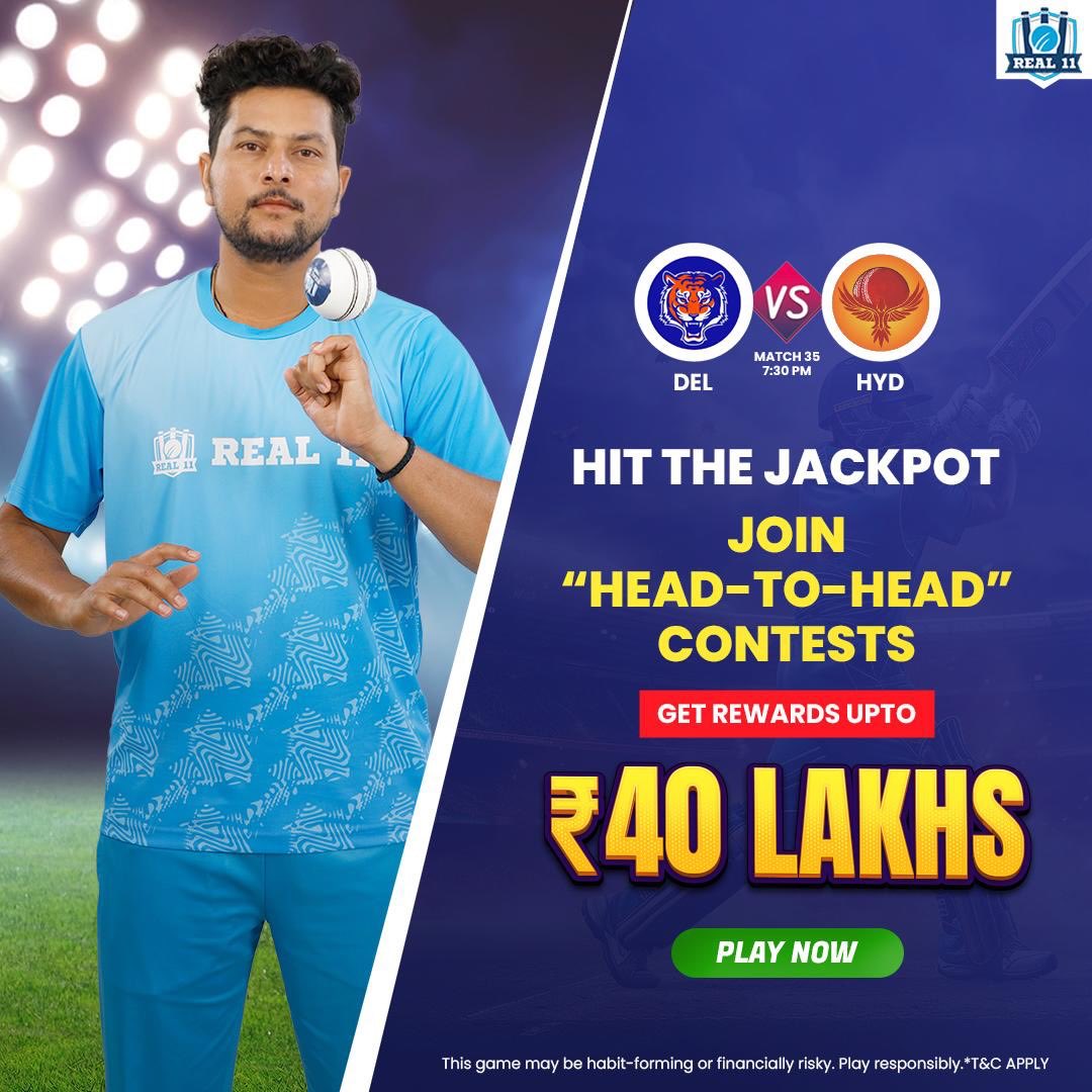 DEL will face HYD tomorrow in match 35 of the Ind T20 League 2024🏏 Play along with this clash on @Real11official. Win upto ₹40 lakhs💰in H2H contests. Rush to the Real11 app NOW! Download link - download.real11.com/d14u/KULDEEP11 Signup code- KULDEEP11 & get ₹100 #ad