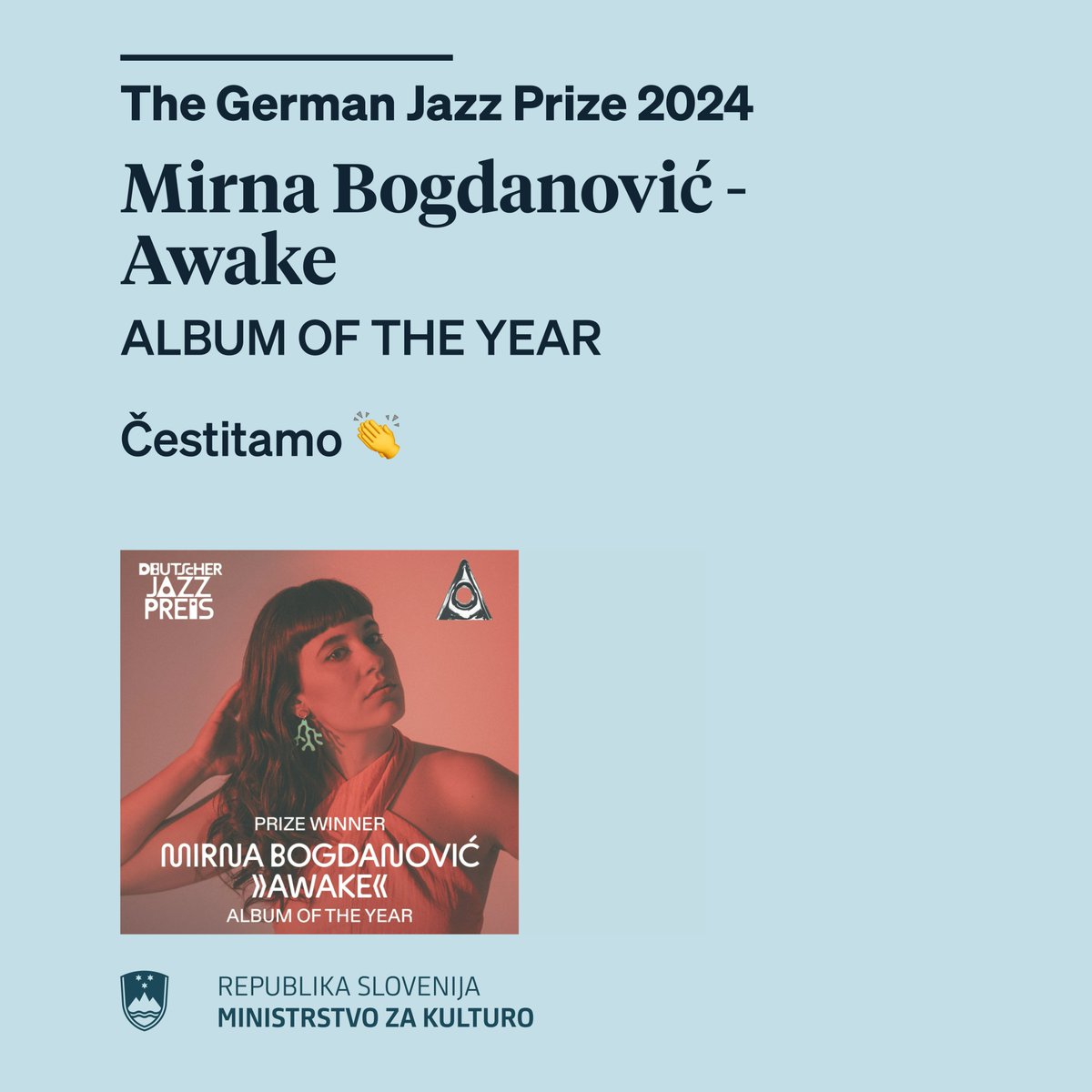 Mirna Bogdanović Mirna Bogdanović je dobitnica nagrade @jazzpreis (The German Jazz Prize 2024) za NAJ ALBUM LETA (ALBUM OF THE YEAR) za album Awake.

Čestitamo 👏

#DeutscherJazzpreis #Jazzpreis24 #DJP24 #Jazz #GermanJazz