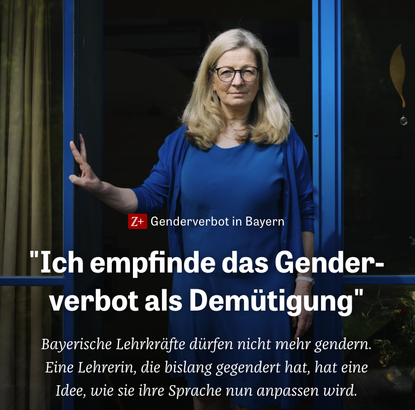 Was muss bitte falsch gelaufen sein, dass man das #Genderverbot DEMÜTIGEND findet?   

Vor allem als Lehrerin – die Texte kann doch so kein Mensch mehr richtig lesen.  

Und generell: Wer diese Wortkrücke für sein Selbstbewusstsein braucht, ist doch sowieso schon lost.