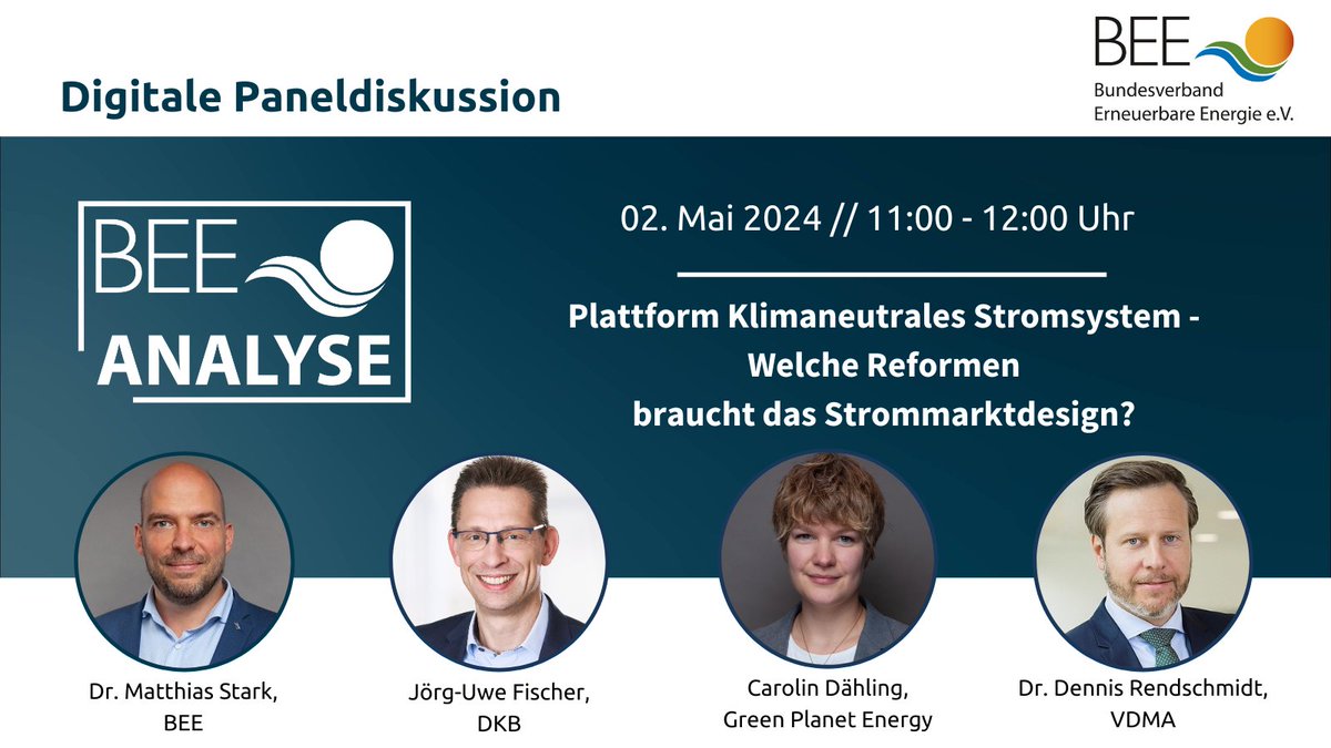 Im Verlauf der PKNS hat sich erneut gezeigt: Das Strommarktdesign ist noch nicht auf den massiven Ausbau der #Erneuerbare|n vorbereitet. Welche Reformen noch umgesetzt werden müssen, diskutieren wir in unserer BEE-Analyse. Jetzt kostenlos anmelden! 👉 tinyurl.com/4xet4v9y