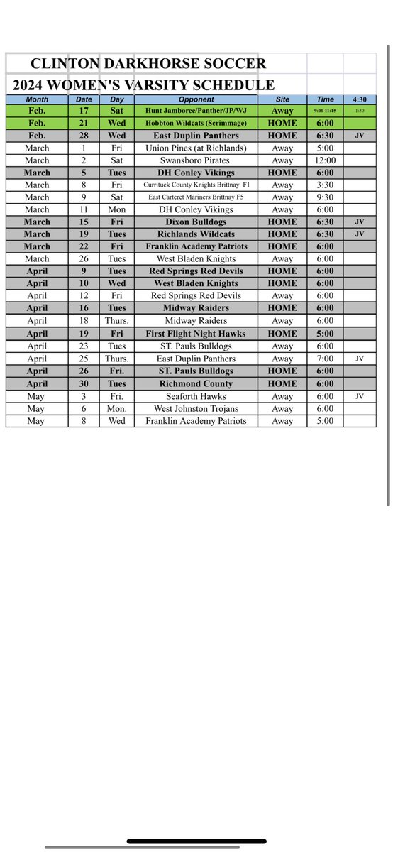 Updated Schedule