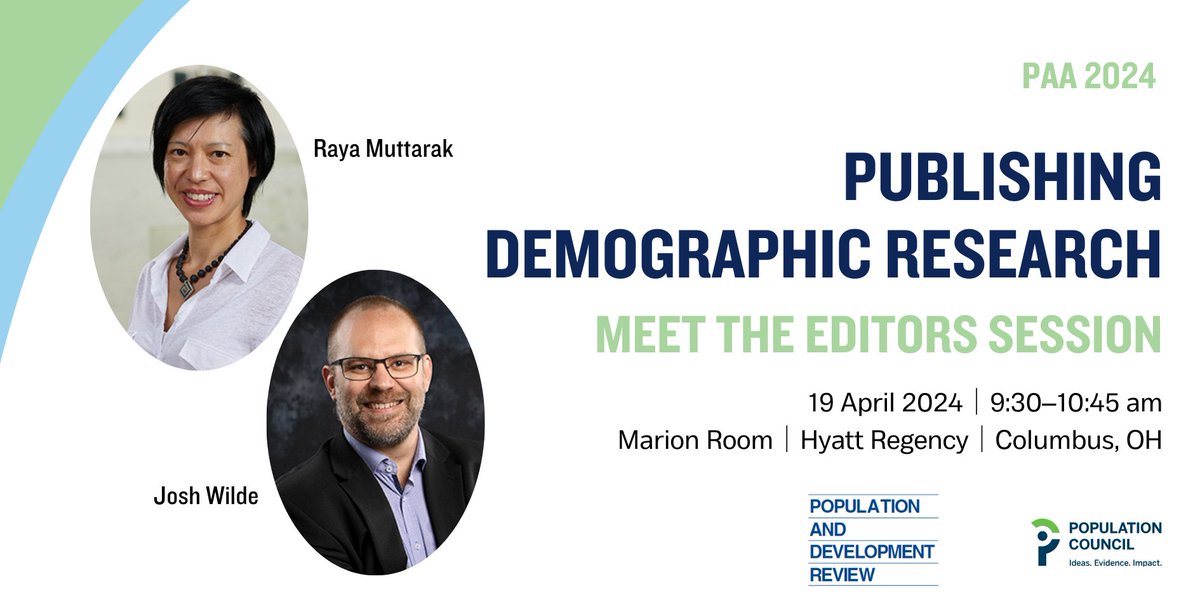 Don't miss your chance to meet the Council’s #PDRJournal editors at #PAA2024. @JoshuaKWilde & Raya Muttarak have years of experience investigating trends in population science. #poptwitter 📆19 April 🕤9:30 am 📍Marion Room Learn more about PDR: bit.ly/471UseD