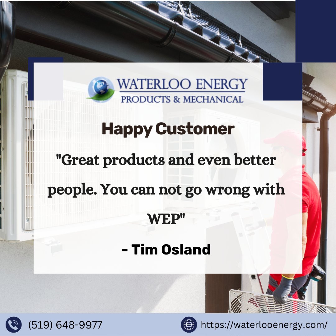 'Great products and even better people. You can not go wrong with WEP' - Tim Osland 🌱 Experience top-notch products and outstanding service with Waterloo Energy Products! Join satisfied customers like Tim Osland, who praise their exceptional offerings and team. 🌟