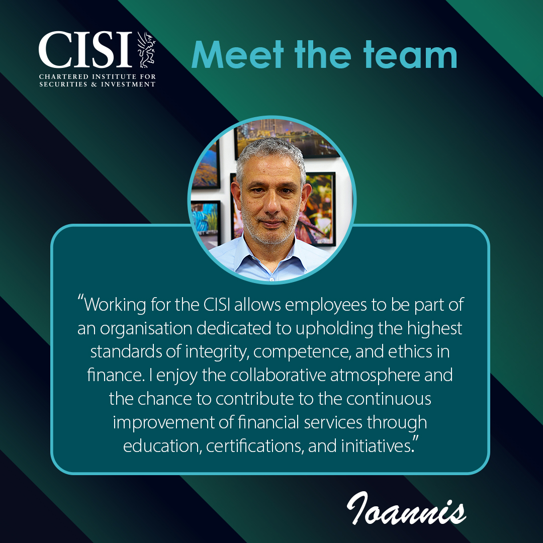 Meet Ioannis Mantrazis, our Assistant Director of Qualifications Stakeholder Engagement, who's been at the CISI for two years. Ioannis takes pride in our commitment to professionalism and integrity. Learn more: cisi.org/integritymatte… #IntegrityMatters #financialservices