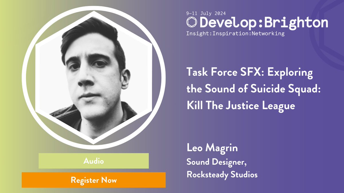 Agatha Molska (<a href="/AgathaMolska/">Agatha Molska</a>), Leo Magrin (@Itmagrin) and Andrew Riley (<a href="/NdrooRly/">Andrew Riley</a>) from <a href="/RocksteadyGames/">Rocksteady Studios</a> will be joining us this summer to explore the sound of Suicide Squad: Kill the Justice League. #DevelopConf