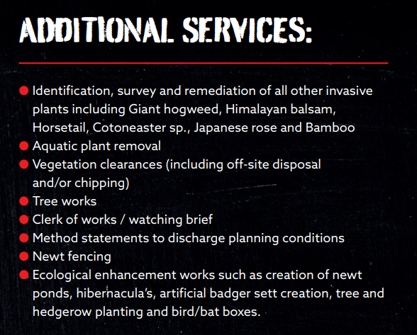 We don't JUST treat Japanese knotweed, other services we provide include: 
#treework #vegetationclearance #clerkofworks #newtfencing #gianthogweed #himalayanbalsam #bamboo #horsetail