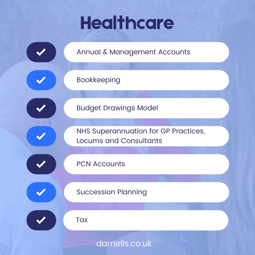 At Darnells we understand the unique challenges and aspects that medical practices, locums and consultants face in the unpredictable climate of the NHS.

Contact us today to find out how we can help you and your practice.

Tel: 01626 358500

darnells.co.uk/contact/