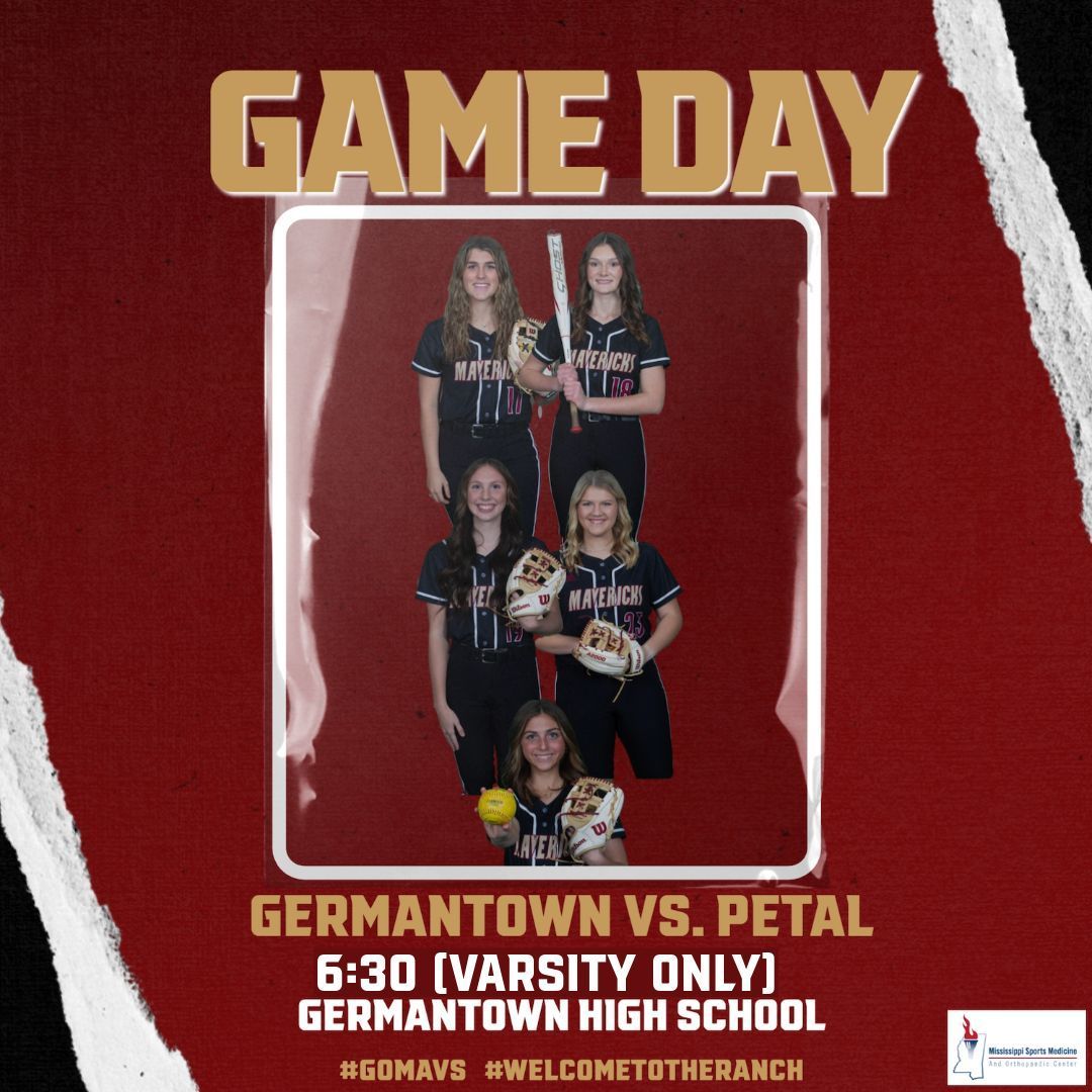 🥎 GAME DAY 🥎 (Senior Recognition) 🆚 Petal ⏰ 6:30 (V) 📍 Germantown High School 🎟️ buff.ly/3bLzkxt 💻 buff.ly/3KxO71B #gomavs #welcometotheranch