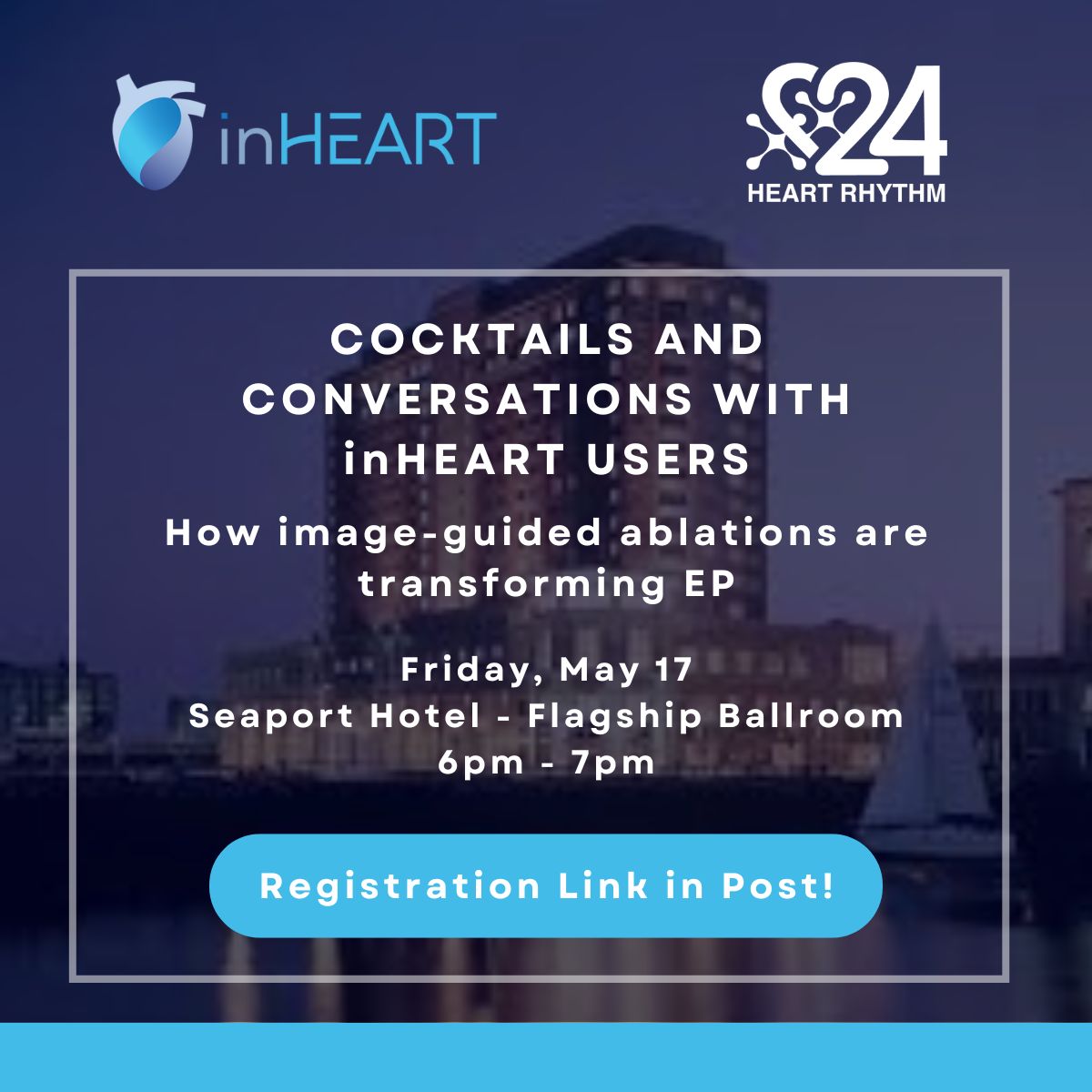 Join us for happy hour at #HRS2024 Friday May 17 6pm Seaport Hotel Boston, inHEART cofounders will be joined by inHEART physician users to discuss how image-guided ablations are changing their approach to EP procedures. Register at eventbrite.com/e/851952120727… #epeeps