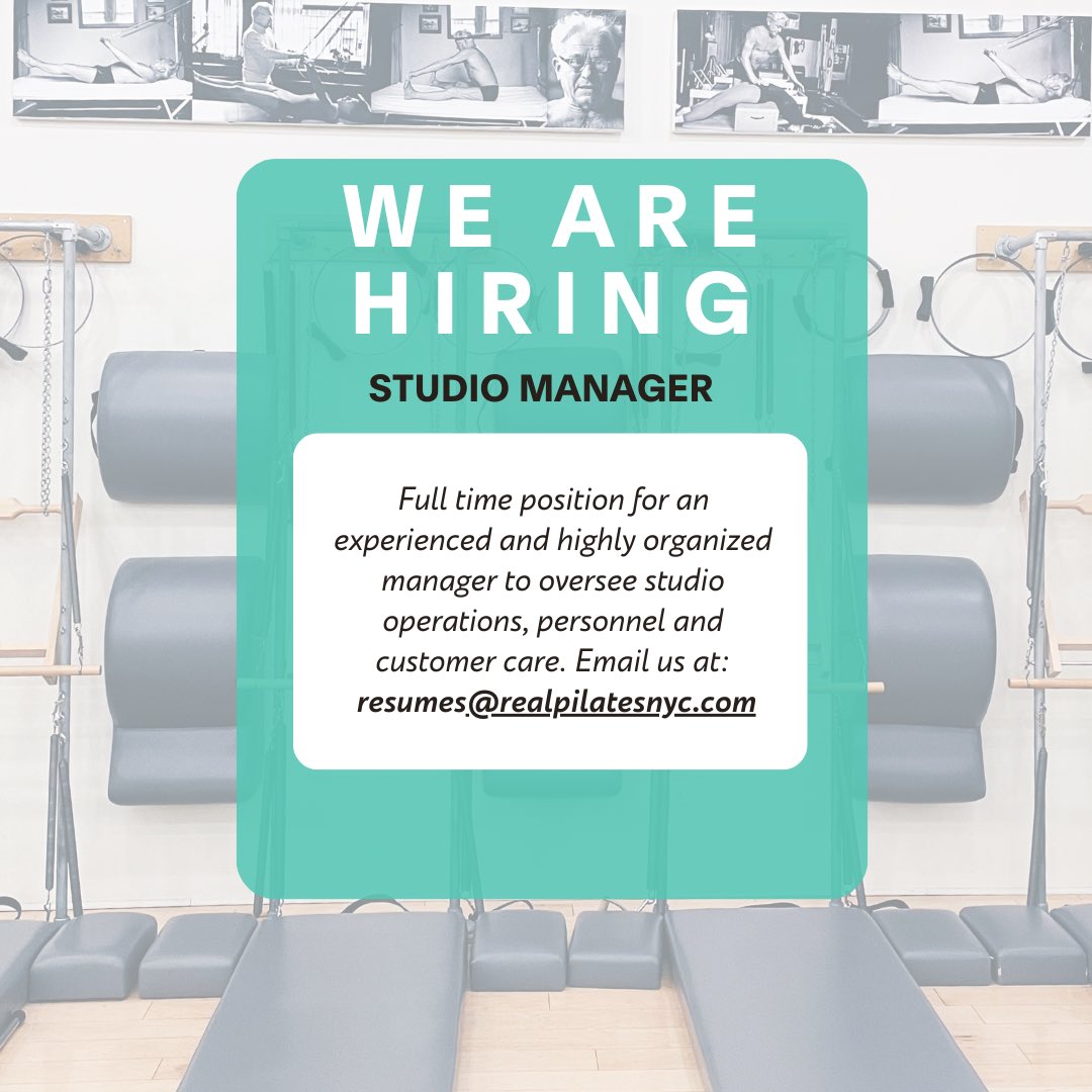 Get Real with us! 😎Seeking a F/T, experienced manager to run our front of house operations, and care for our amazing team and exceptional clients. In- person position for a Pilates lover with the right skillset.
Cover letter / salary requirements to:
resumes@realpilatesnyc.com