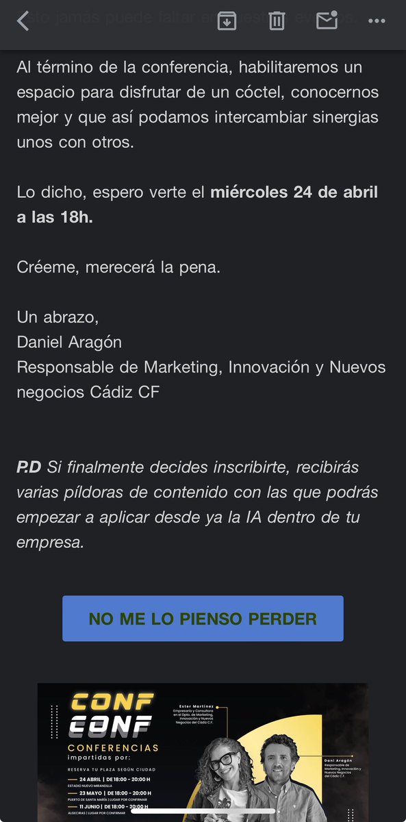 Este tipo de correos (de los cuales me he dado de baja como tres veces) son más propios de una secta que de un club de fútbol.