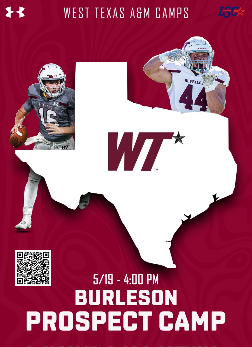 🏈🔥DFW🔥🏈 Don't miss out on an opportunity to be evaluated and learn from the staff at WT! DENTON ⏰Sunday, May 19th, 9AM 📍 Denton Guyer HS BURLESON ⏰ Sunday, May 19th, 4PM 📍 Burleson Centennial HS Link to register: gobuffsgo.com/sports/2023/12…