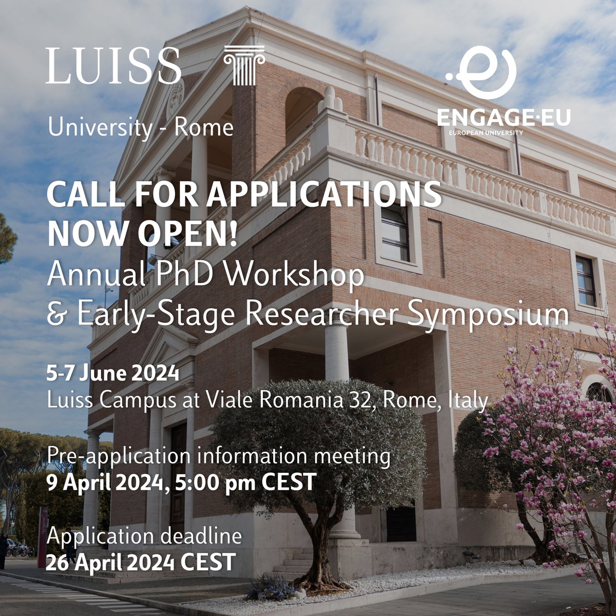 📣 To all PhD Students and early-stage researchers (up to 4 years after the PhD)! You still have time to join us for a 3-day workshop & symposium at Luiss University in Rome, from June 5-7, 2024. 🗓️ Deadline for application: 26.04 2024 🔗Find more at shorturl.at/nvyEP
