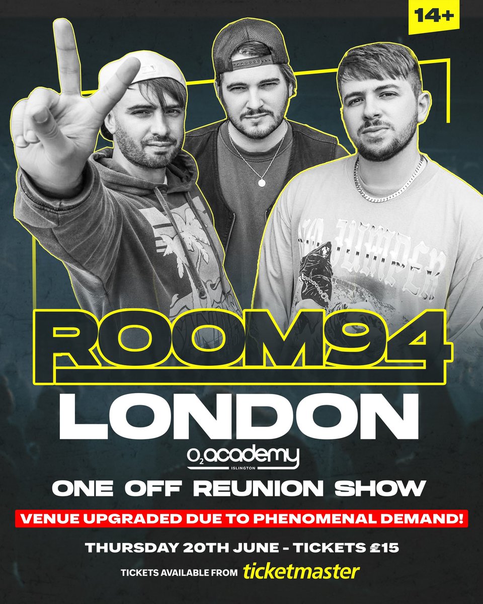 🚨VENUE UPGRADE!!🚨Due to huge demand and tickets selling out in 30 seconds…We’ve upgraded to the main room. 

Tickets available via Ticketmaster 👉 ticketmaster.co.uk/room94-the-reu…