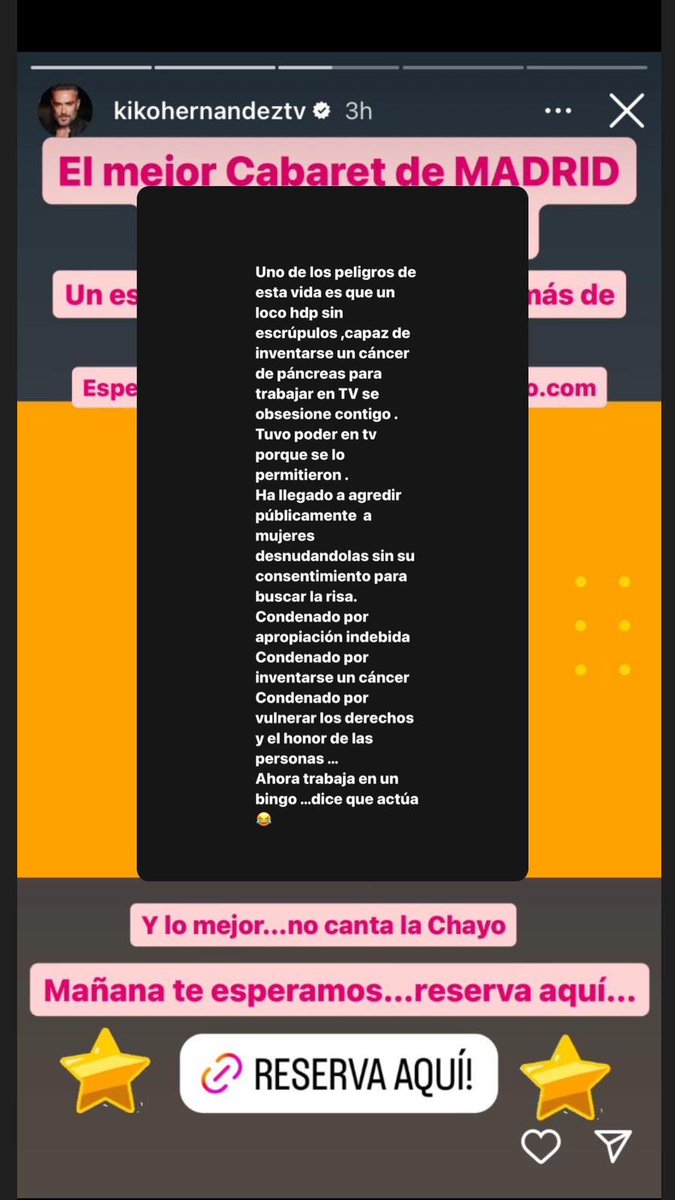 🚨ALERTA!!🚨STOP ACOSO !! Diez años después, afortunadamente ya vetado en todas las televisiones salvo la BBC (Bodas, banquetes y comuniones)el haragán facineroso de ⁦@Kiko_Hernandez⁩ sigue en Redes su acoso a ⁦@RosarioMohedano⁩ #YoMeRebelo19A ⁦⁦@InfoAcoso⁩