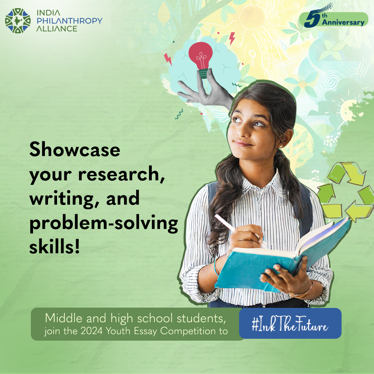 Do you see an issue in India that you believe deserves more focus? This is your chance to share your solutions! Take part in the 2024 Youth Essay Competition! indiaphilanthropyalliance.org/2024youthessay #InkTheFuture #Essaywriting #student #highschool #middleschool