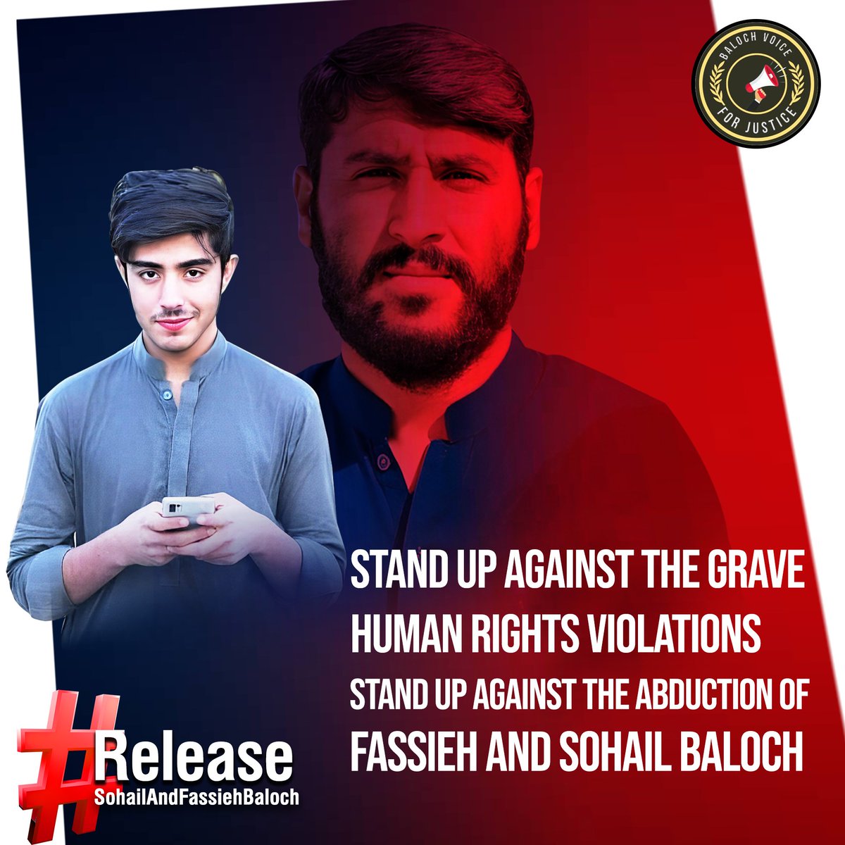 Stand up against the grave human rights violations. Stand up against the abduction of Fassieh and Sohail Baloch. #ReleaseSohailAndFassiehBaloch