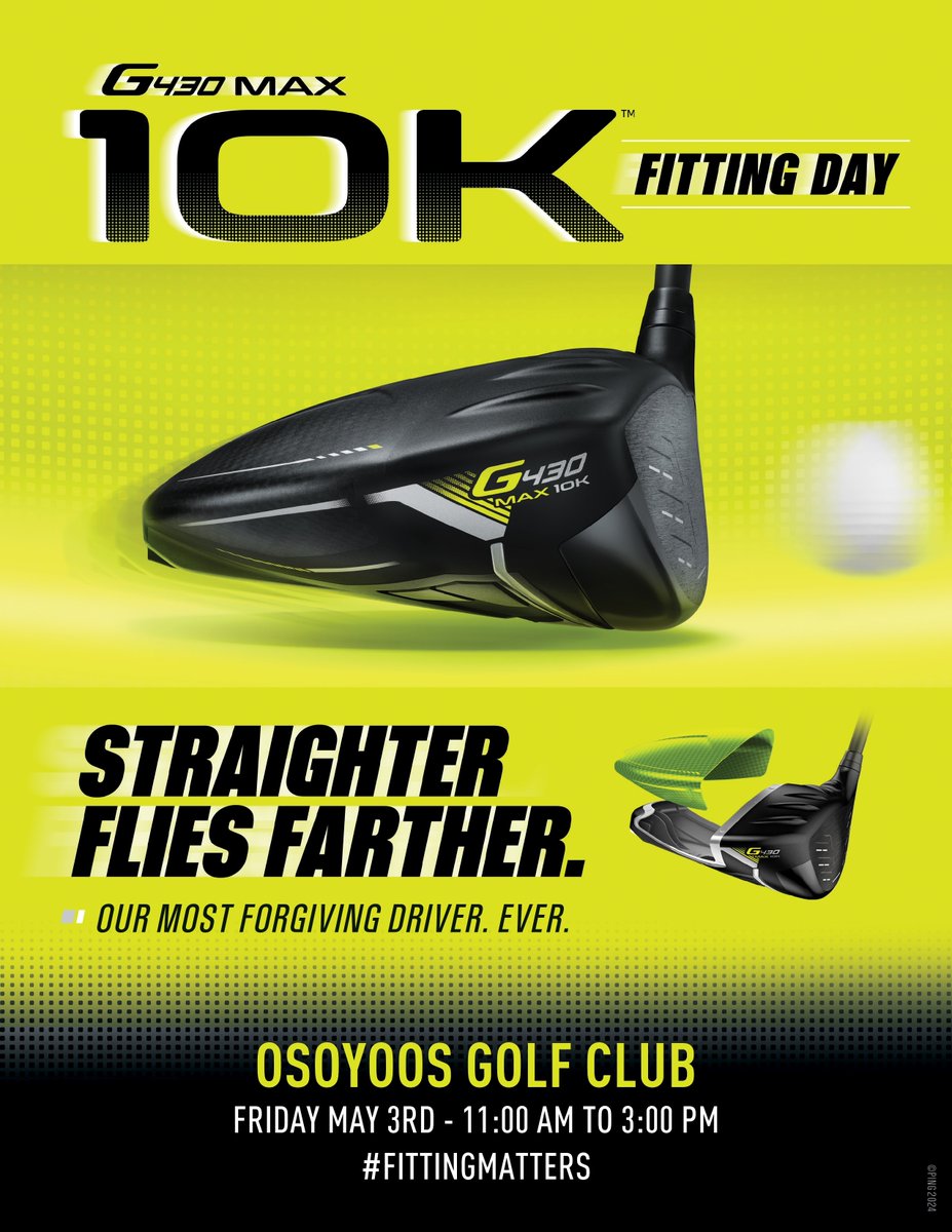 🚨 🌟 Ready to up your game? Join us for the PING G430 Max 10K Club Fitting Day on May 3 from 11-3 ! Don't miss out on a personalized session with the top-tier G430 Max driver. 📅 Book now: (250) 495-7003! See you on the greens! #Golf #ClubFitting #osoyoosgolfclub #osoyoos