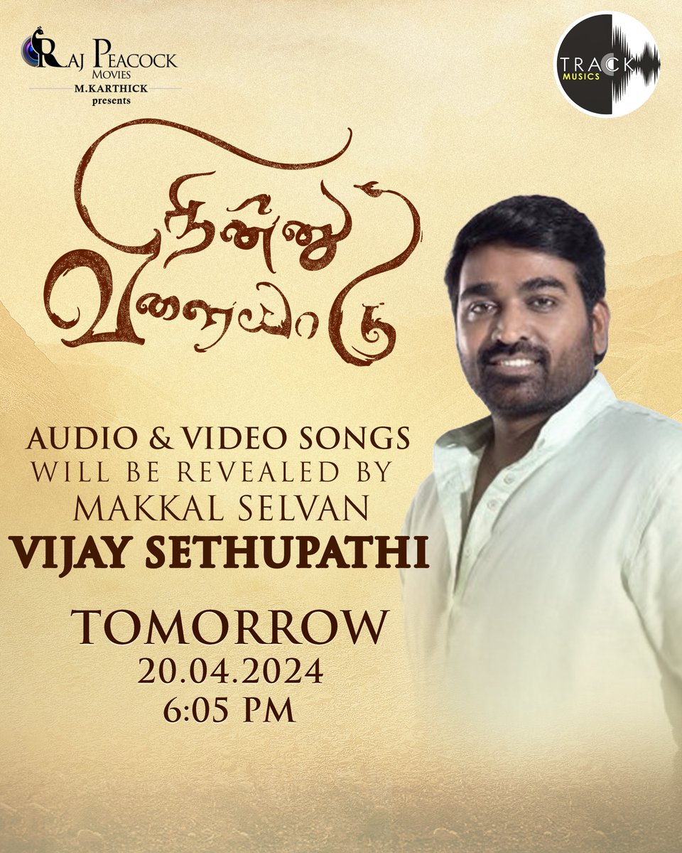 The most renowned Makkal Selvan @VijaySethuOffl will release the song #Ennavo from the movie #NinnuVilayadu Tomorrow 6:05pm..! 🎹 A @sathya_records Musical 🎹 ✍🏻 Lyrics by @Lyricist_Mohan ✍🏻 🎙️ Sung by: @sreekanth1810 🎙️ #dineshmaster #nandanaanand #trackmusics