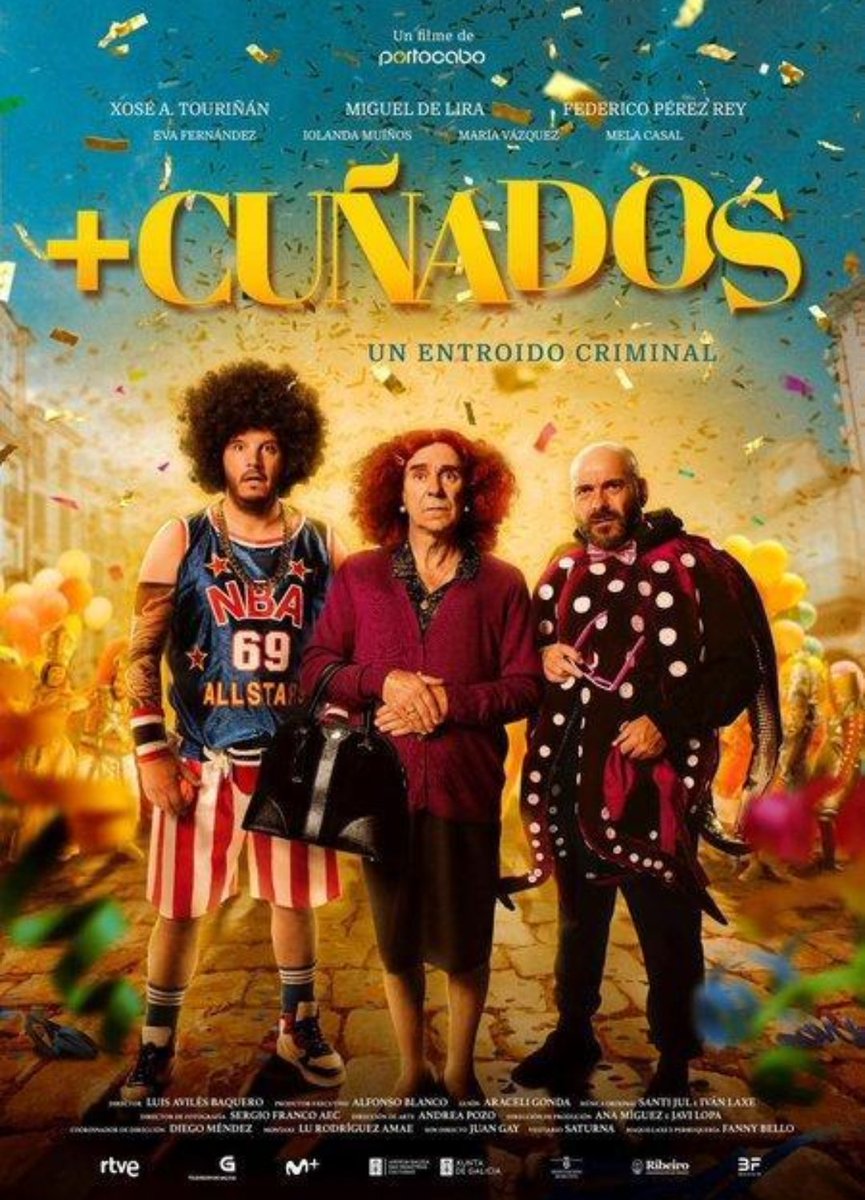 miraenotrasala's tweet photo. Para os amantes dos cuñados máis famosos de Galicia, chega hoxe ao cinema #MáisCuñados, onde o trio protagonista intentará superar os problemas que viviron e sair airosos das súas consecuencias. Humor fresco, vivo e con moita retranca. Un elenco de luxo que mantén o listón alto. https://t.co/0vDooPhxCm
