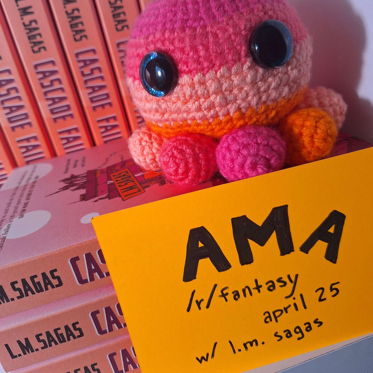 CASCADE FAILURE is one month old, today! 🎉 and we've got some fun news! i'm gonna be doing an AMA over on reddit fantasy next thursday (4/25)--come ask questions, hang out, and there might even be a fun little giveaway! hope to see you there!