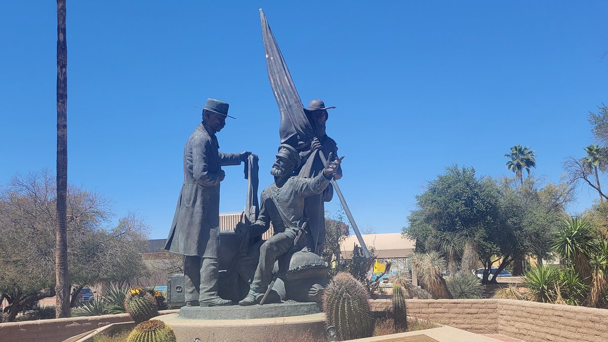 azpublicmedia's tweet photo. On @BuzzTucson, we're stopping to learn about some of Arizona’s historic markers. We take a trip to two @DowntownTucson monuments and a stop to an infamous site of old west violence. Also, we learn how a Santa Catalina Mountain road came to be.

Listen:
https://t.co/G3sB9rqSWy https://t.co/IHEWMtqTsT
