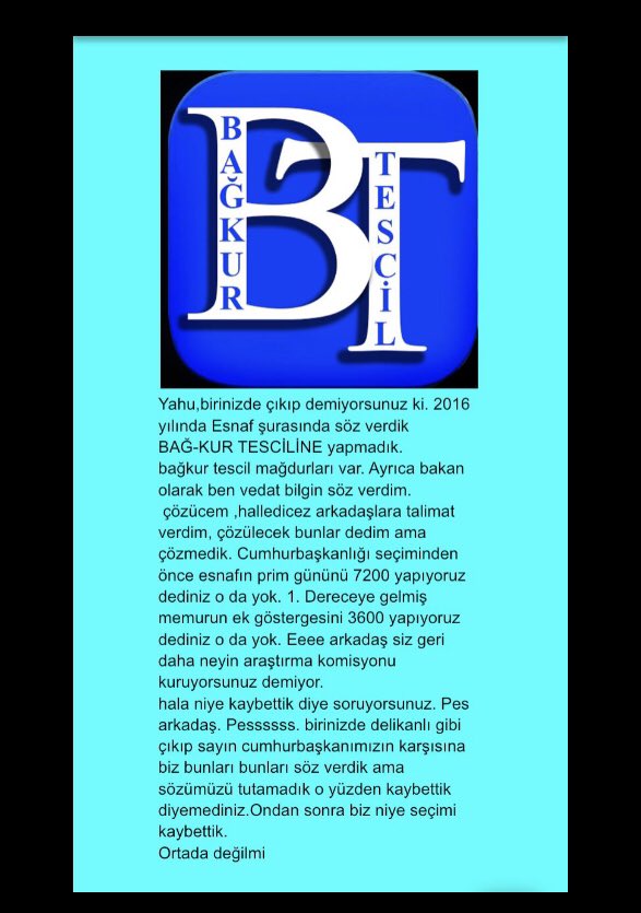 @farukerdem @ahaber EN BÜYÜK MAĞDUR Bağkur ( TESCİL HAK KAYBI LÜTFEN DİLE GETİTİRMİSİNİZ 

@RTErdogan
@dbdevletbahceli
@Mustafa_Destici
@_cevdetyilmaz
@memetsimsek
@mvaliyuksel42
@B_Palandoken
@isikhanvedat
@ersinnkonar
@vedatbilgn
@Akparti
#TescilMağduriyetiBitsin
#BagkurTESCİLMagdurları