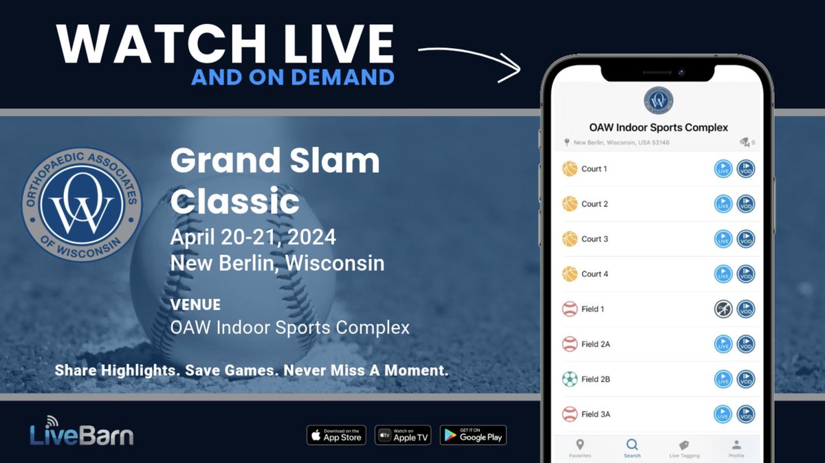 The Grand Slam Classic Tournament begins tomorrow in Wisconsin! ⚾ Can't make it to the field? We are streaming games throughout the weekend. Watch live or on-demand for 30 days, and don't forget to submit your highlights for a chance to be featured! 🎥