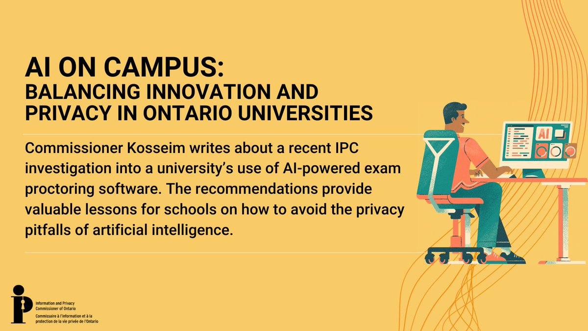 AI is making waves on Ontario campuses! Dive into Commissioner Kosseim's latest blog on an IPC investigation into AI exam proctoring software. Discover key lessons for schools navigating AI. Read here: ow.ly/yHE750Ri47c