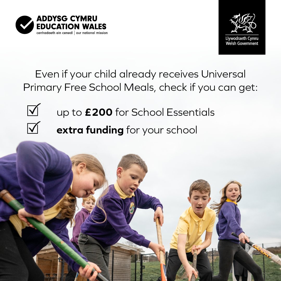 Don’t miss out. Check your child’s eligibility before 31 May to get help with school essentials. Even if your child already receives Universal Primary Free School Meals, they may be entitled to more support. Visit: gov.wales/get-help-schoo… #FeedTheirFuture