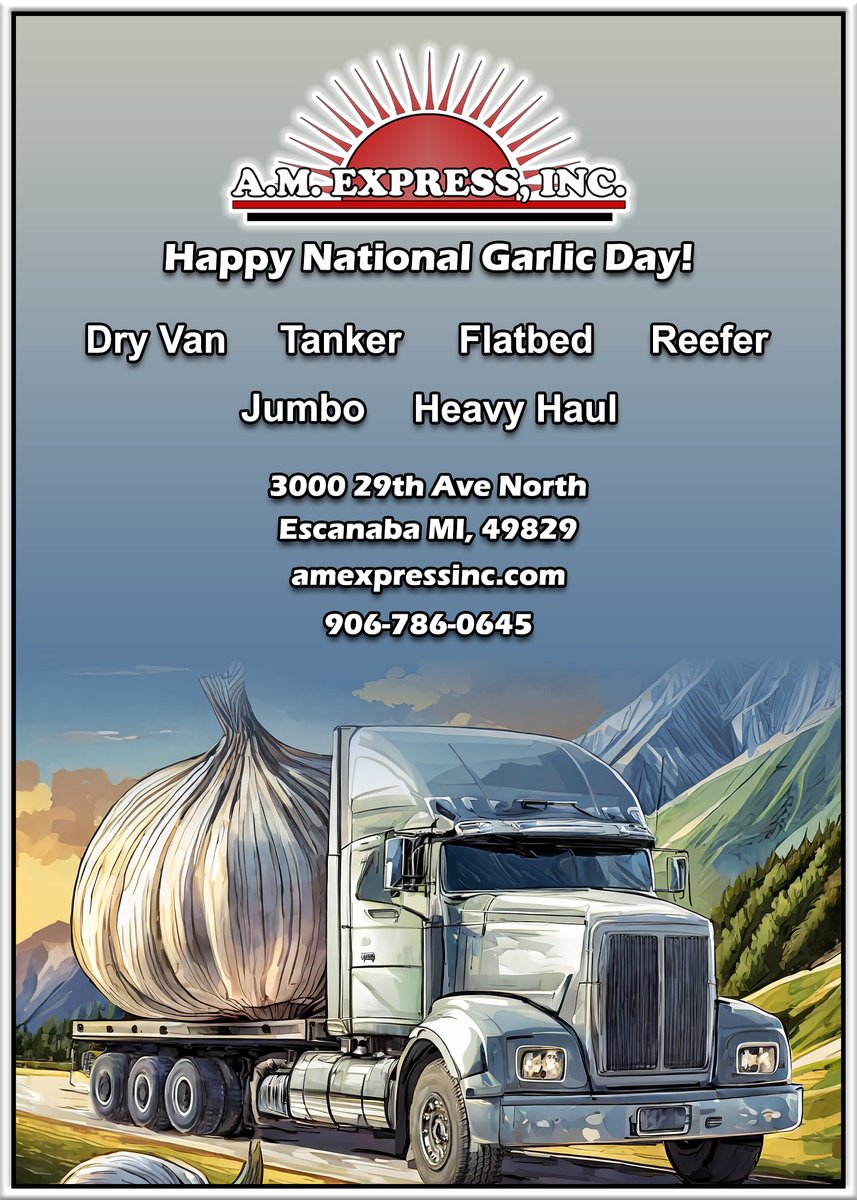 Our Website: amexpressinc.com
#truckinglife #truckerslife #bigrigs #trucknation #freightlife #driverlife #ontheroadagain #TruckersCommunity #truckingcompany #truckingindustry #truckingworld #drivesafe #HaulingHeavy #NationalGarlicDay #garlic