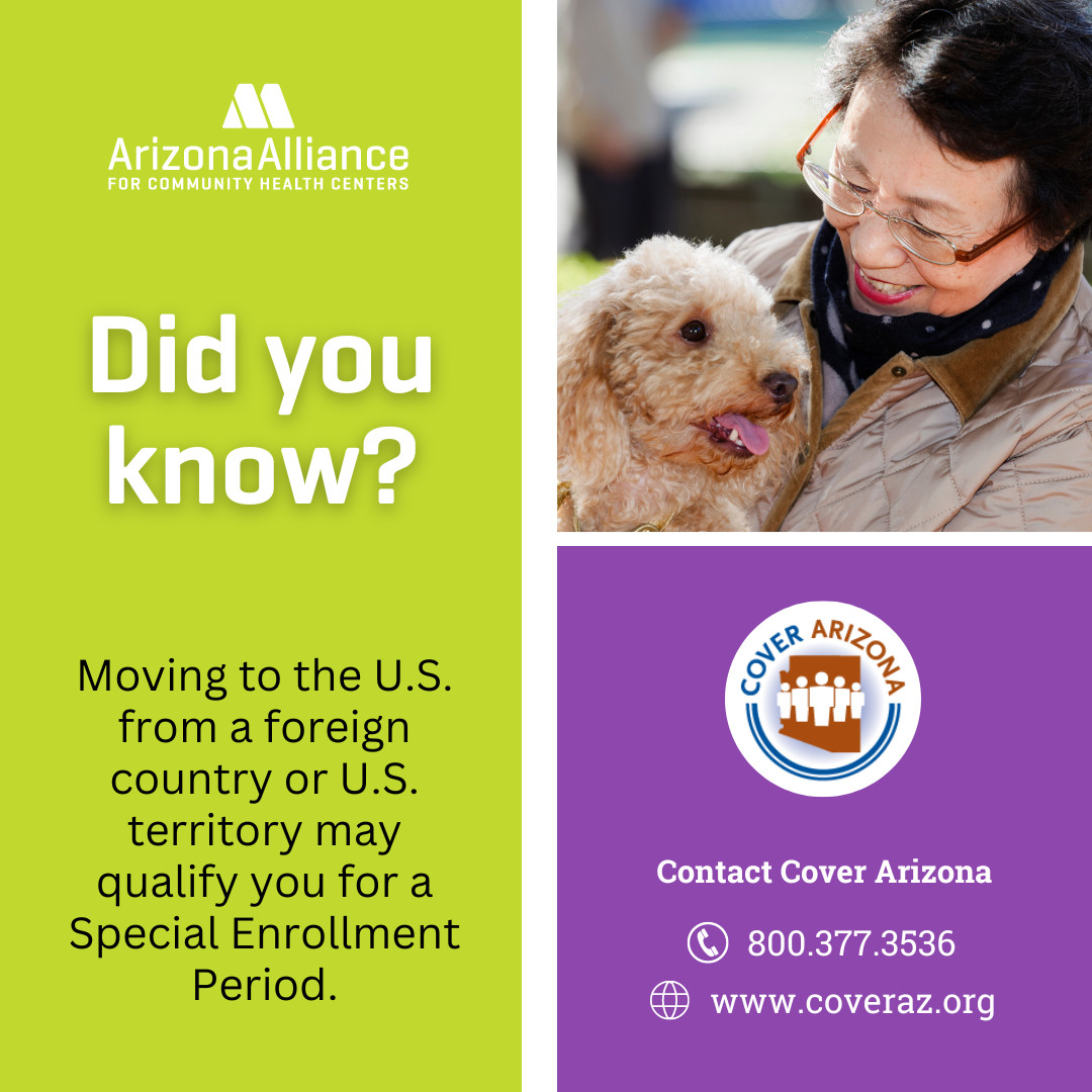 Under certain conditions, moving to the U.S may qualify you for a Special Enrollment Period. For more information, contact Cover Arizona at 800.377.3536 or coveraz.org. #insurance #medicaid #healthinsurancepolicy #healthinsuranceplans #healthinsurance #assistance