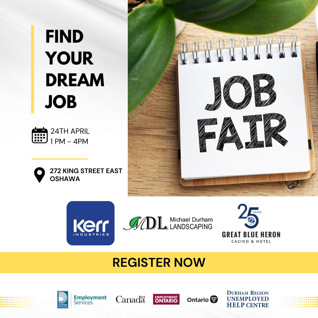 denc_canada's tweet image. Join us at the Oshawa Job Fair and explore exciting career opportunities. 

🗓️ 24th April 2024, 1 PM – 4PM
 📍  272 King Street East, Oshawa. 

Register here: ow.ly/AM8y50RjlQe

#OshawaJobFair #DurhamJobFair  #JobSearchDurham #CareerDevelopment #DurhamRegion #JobSeekers