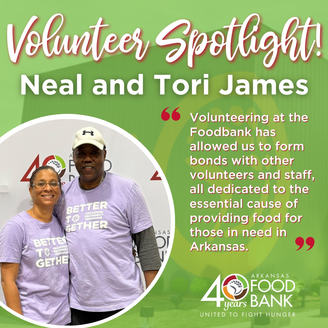 This week's National Volunteer Appreciation Month spotlight is Neal and Tori James! 🌟 Their dedication and passion for serving our community inspire us all. Thank you for making a difference! 🧡 #VolunteerAppreciation #ArkansasFoodbank #ARFB #AFB #volunteer