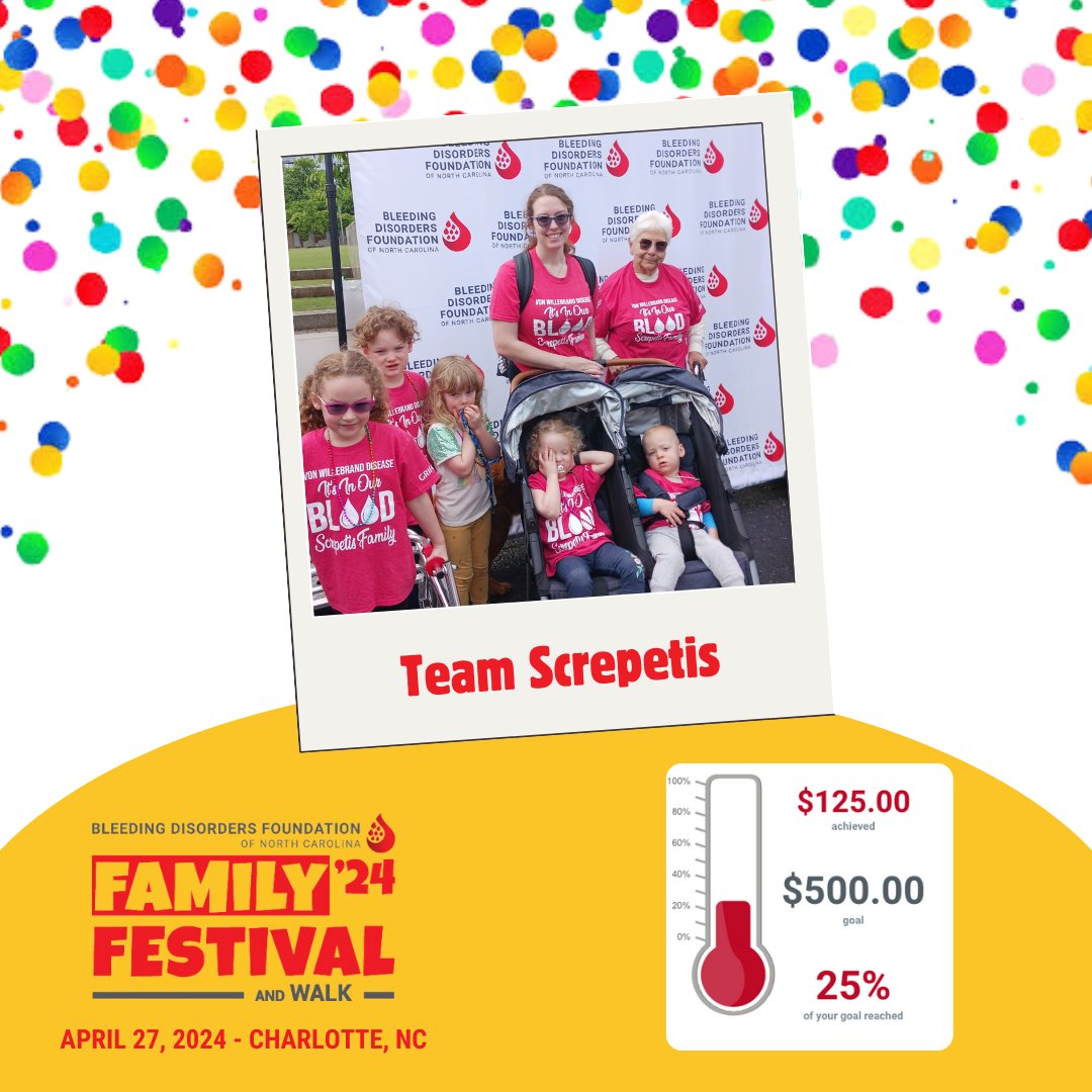 Shoutout to Team Screpetis for reaching 25% percent of their fundraising goal! Help them reach 45% this #FundraisingFriday by donating to them here: secure.qgiv.com/event/2024char…

Create your own team and sign up for the walk here:
secure.qgiv.com/event/2024char…
#2024CharlotteWalk #BDFNC