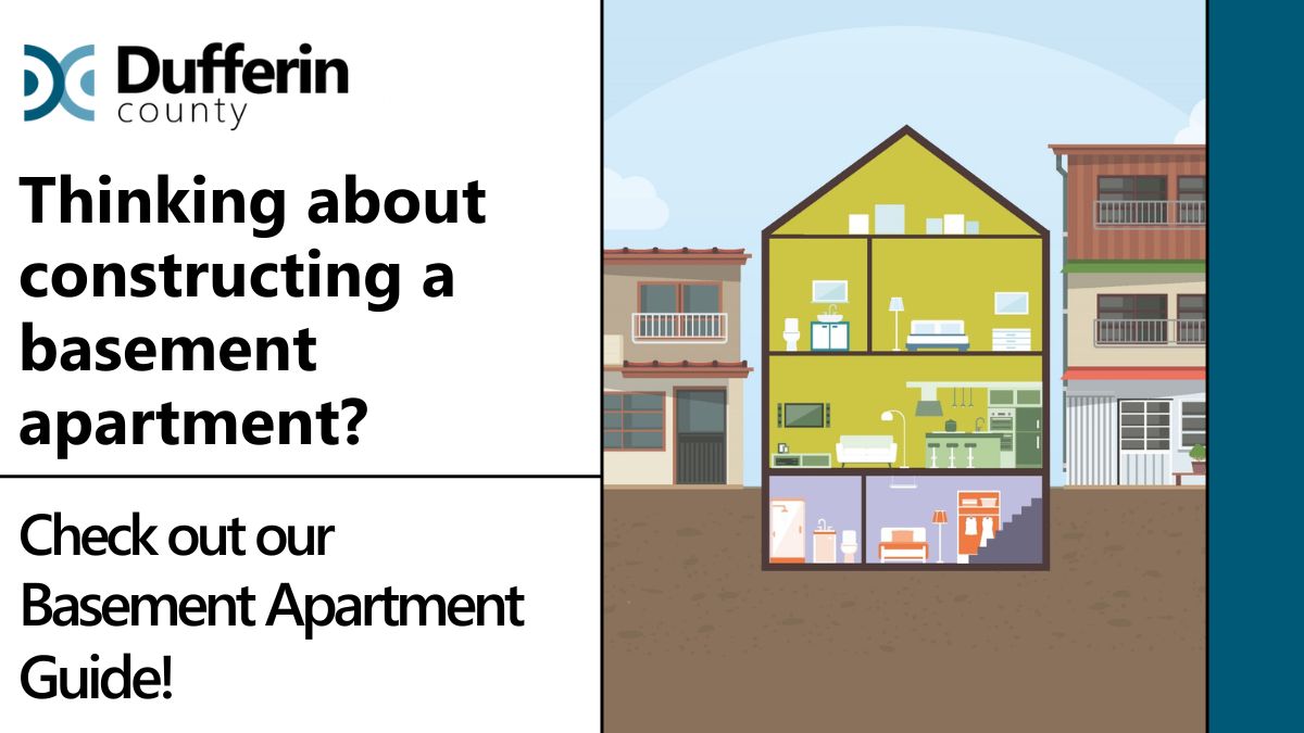 Are you a #DufferinCounty resident (outside Orangeville) who is thinking about constructing a basement apartment? We have a checklist to assist you! Visit ow.ly/tvra50QX0EH to learn about required documents, what must be included in your design guide and more. 🏡✔️