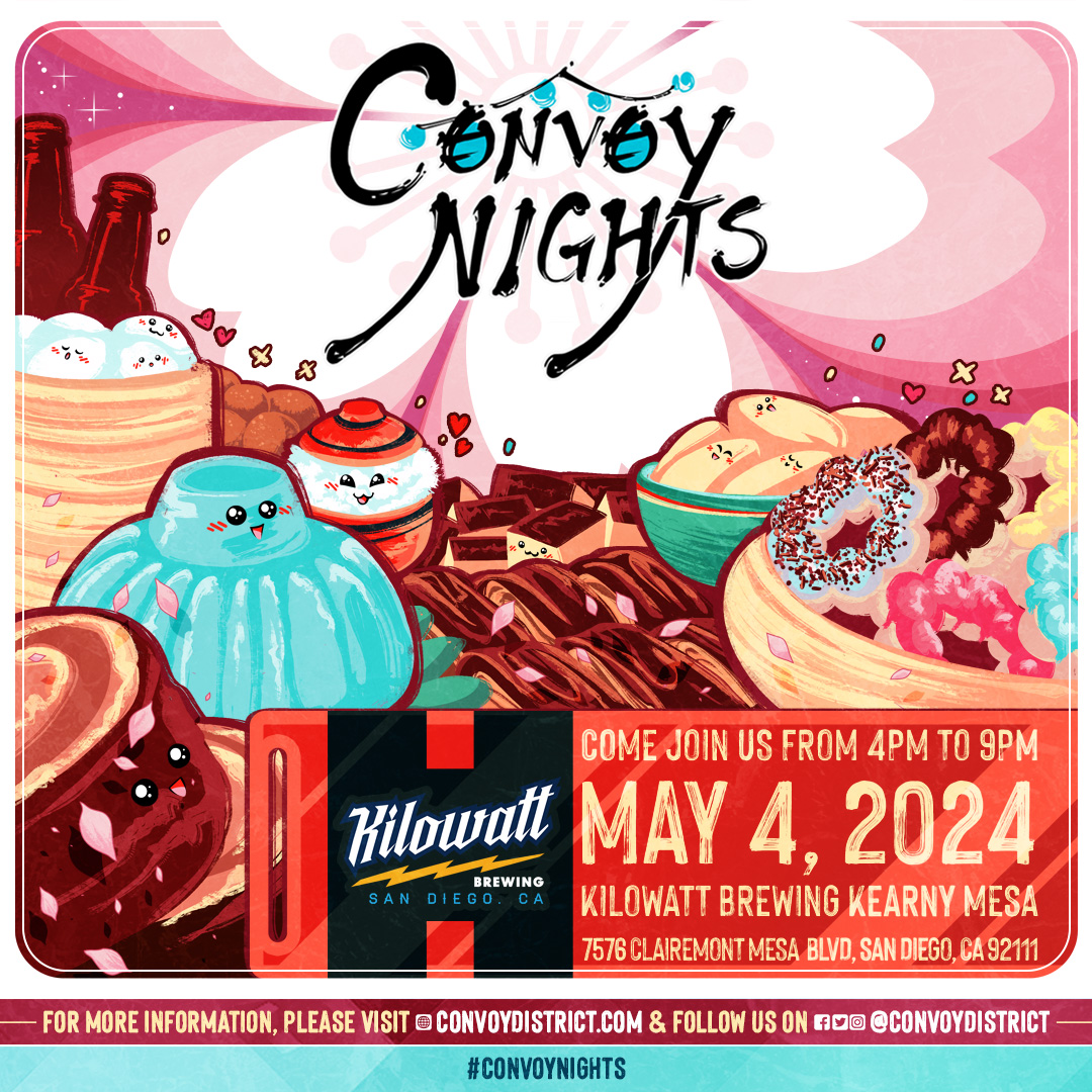 ConvoyDistrict's tweet photo. Convoy Nights returns bigger &amp; sweeter than ever on Saturday, May 4! 🍡

Enjoy delicious food, local artisan vendors, multi-cultural activities and entertainment, and our delicious lineup of Kilowatt brews (available for 21+ guests)! 🍻

Stay tuned for some secret surprises! 😉 https://t.co/HU7pARhwtk