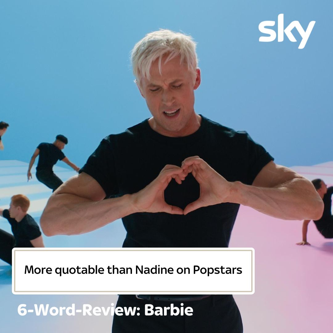 Describe the Barbie Movie in 6 Words. 🛼✨ Us: “More quotable than Nadine on Popstars.” Give us your 6-Word-Review for Barbie below. ⬇️ #6WordReview #Barbie