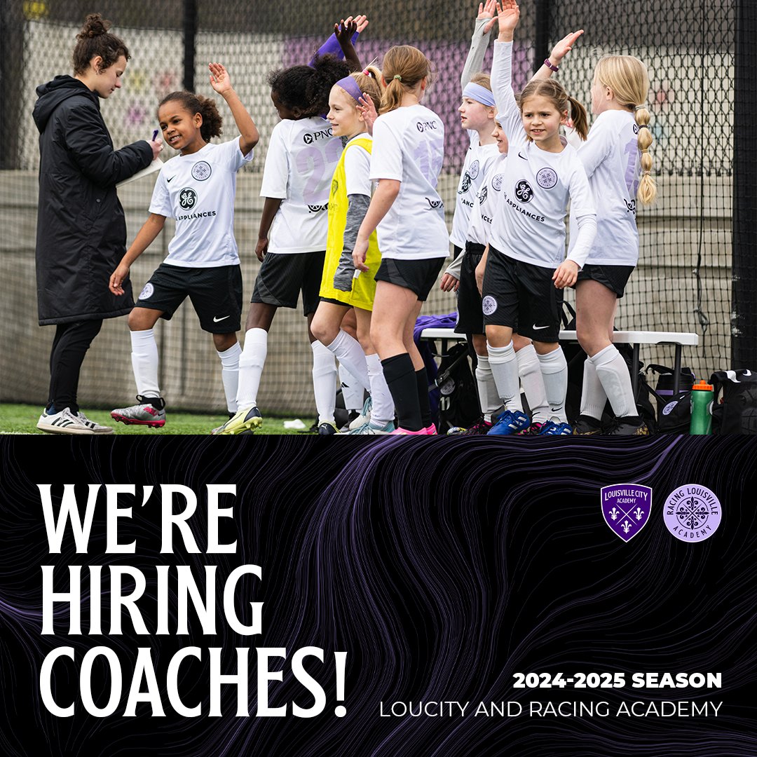 🚨 We're hiring coaches! 🚨 Interested in coaching in our LouCity or Racing Academy during the 2024-2025 season? Fill out this interest form: tinyurl.com/bdze6c48