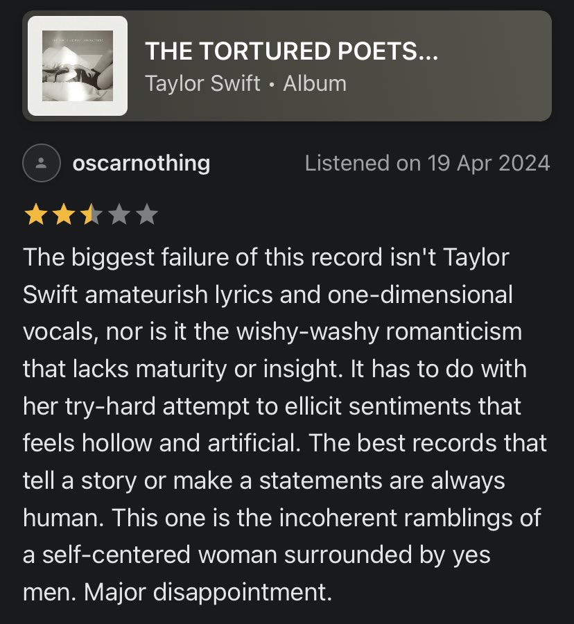 Just finished Taylor Swift's new album and here are my thoughts: #THETORTUEDPOETSDEPARTMENT